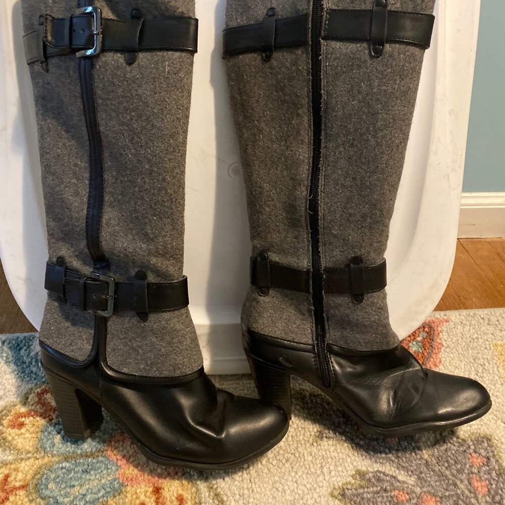 Cole Haan Brown High Heeled Wool Buckle Calf Boots EUC Leather - Size 8